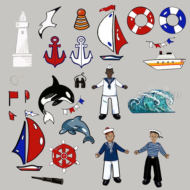 海洋套装，海豚，鲸鱼，鲨鱼，鱼，海龟，贝壳，珍珠