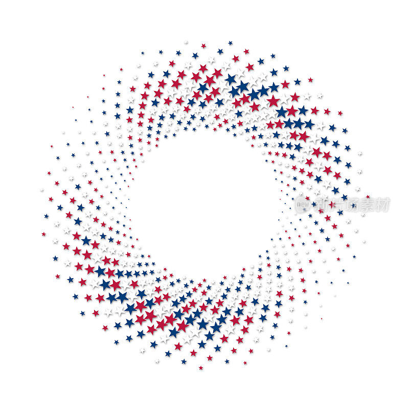 美国国旗彩色星星的漩涡，带有阴影