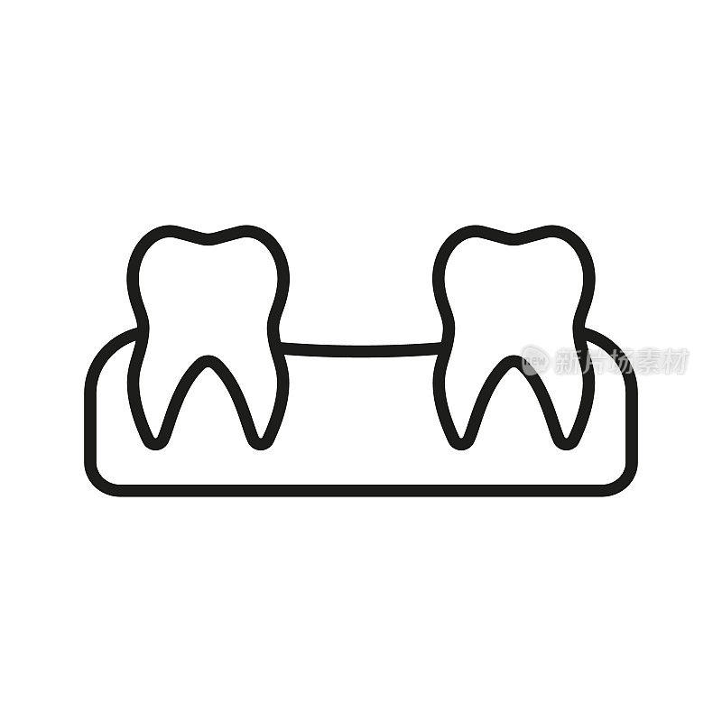 人类缺牙线性象形图。牙齿脱落线图标。乳牙脱落。口腔学的问题。牙科轮廓符号。牙科治疗标志。可编辑的中风。孤立矢量图