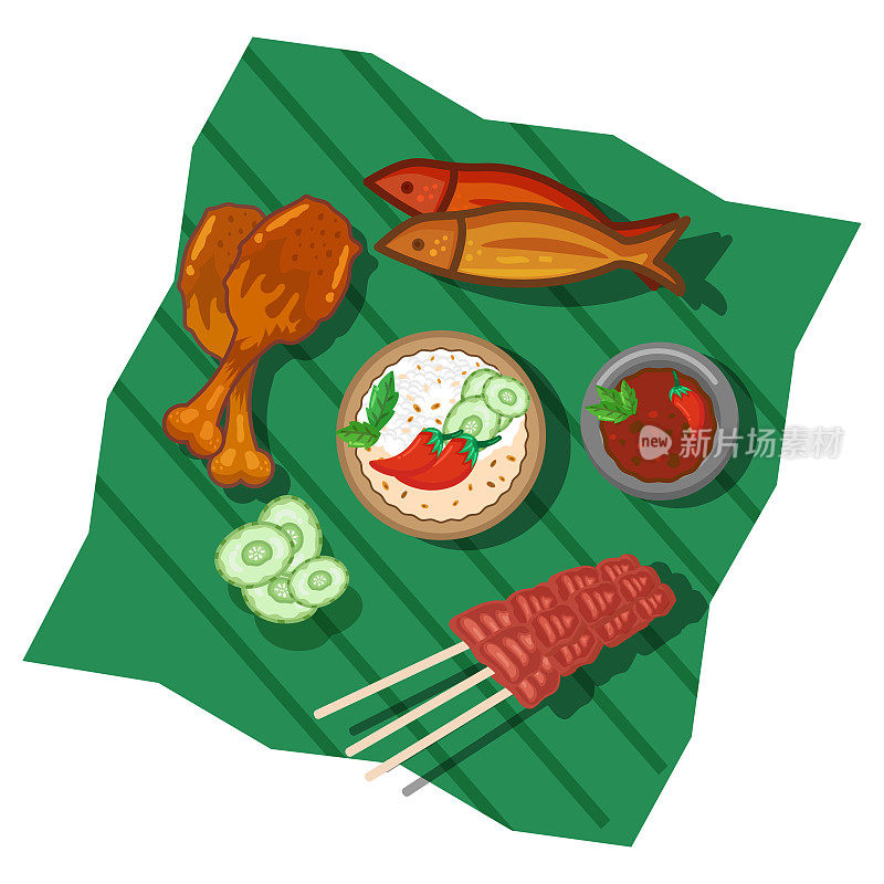 亚洲食品与沙茶，鸡，鱼插图
