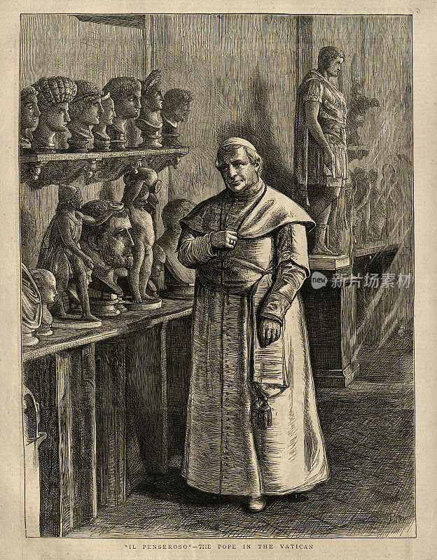 《思想者》，教皇庇护九世在梵蒂冈看古罗马雕像，1872,19世纪