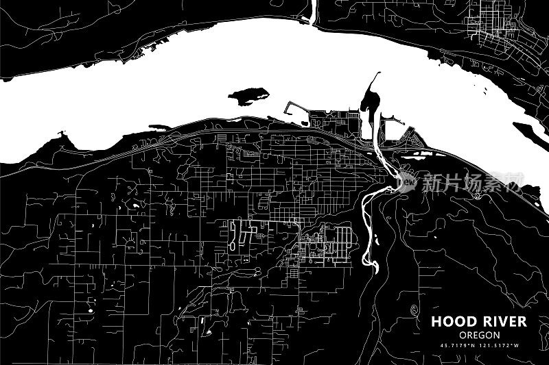 胡德河，俄勒冈州，美国矢量地图
