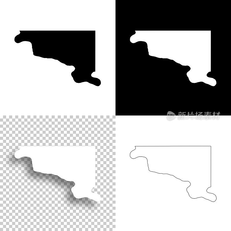 南达科塔州休斯县。设计地图。空白，白色和黑色背景