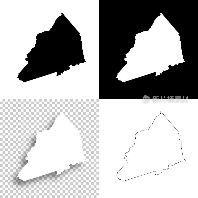 特兰西瓦尼亚县，北卡罗来纳州。设计地图。空白，白色和黑色背景