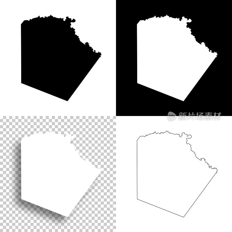 德克萨斯州的贝尔县。设计地图。空白，白色和黑色背景