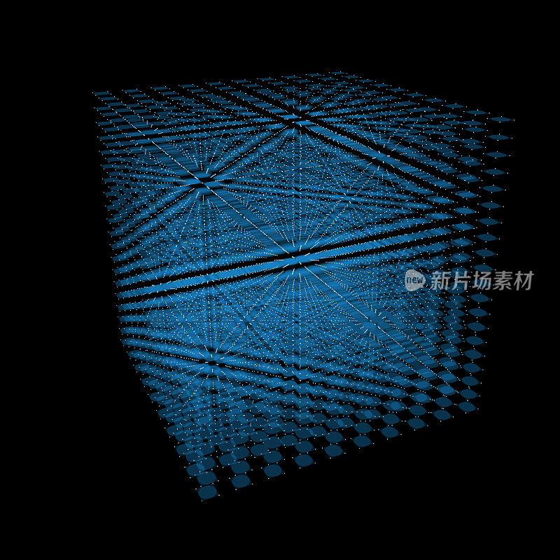 抽象的立方体网络与相互交织的连接在一个递减的角度。
