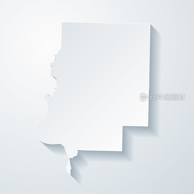 阿肯色州福克纳县。地图与剪纸效果的空白背景