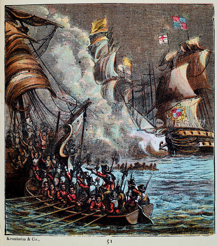 西班牙无敌舰队西班牙舰队试图入侵英格兰，1588年，都铎王朝，伊丽莎白时代，英国历史。