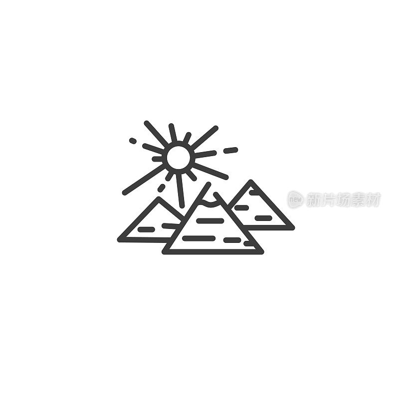 三个金字塔的背景是炙热的太阳平坦的轮廓埃及的图标