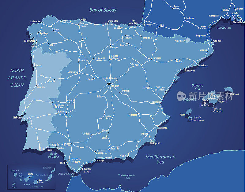西班牙地图-蓝色
