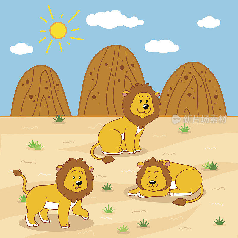 矢量插图(阳光灿烂的狩猎日与狮子)