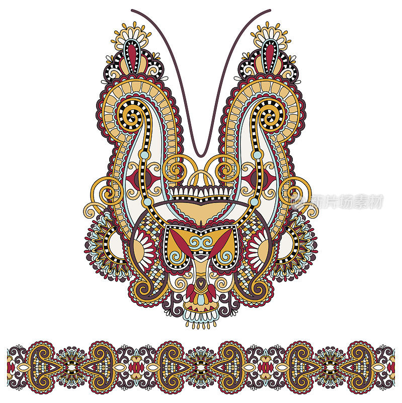 领口华丽的花卉佩斯利刺绣时装设计，乌克兰