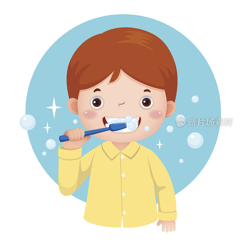 可爱的小男孩正在刷牙