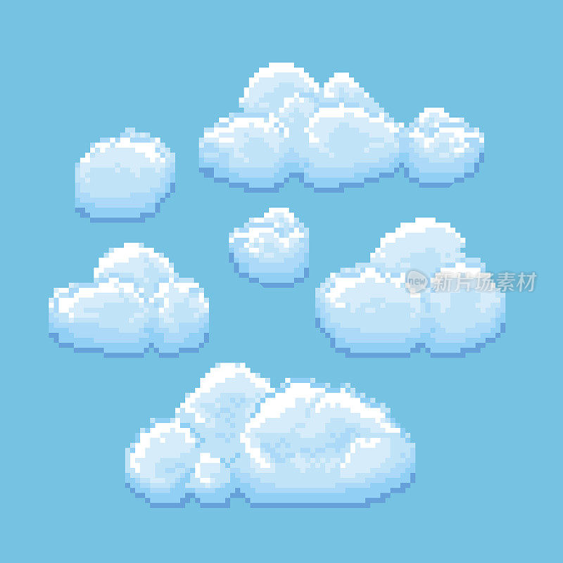 天空与云矢量像素艺术。Cloudscape背景的复古游戏