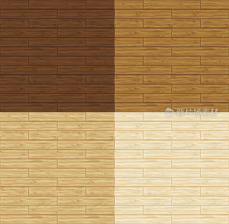 四个不同色调的棕色和黄色木地板