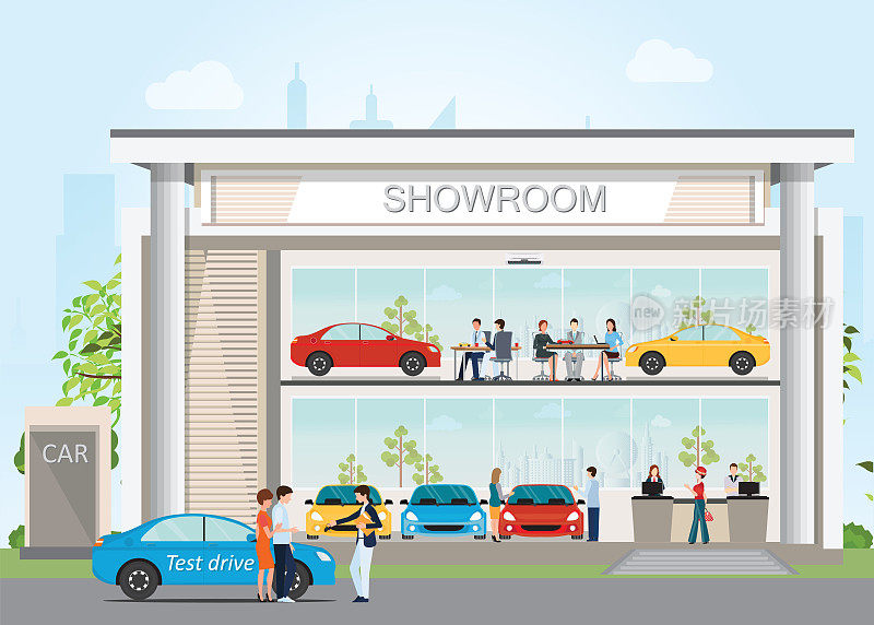 现代汽车经销商展厅与接待客户服务。