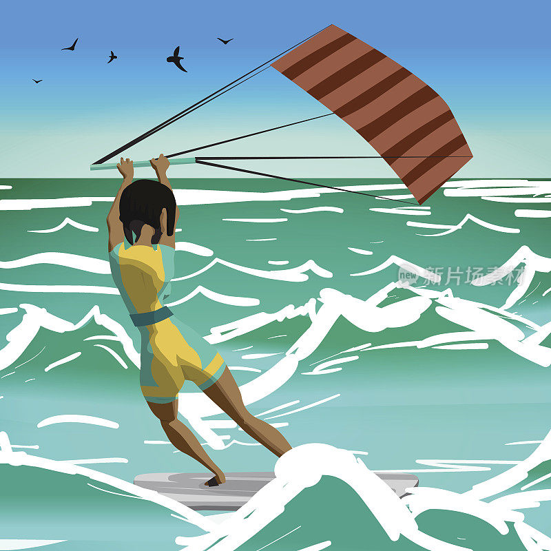 非洲妇女驾驶风筝冲浪