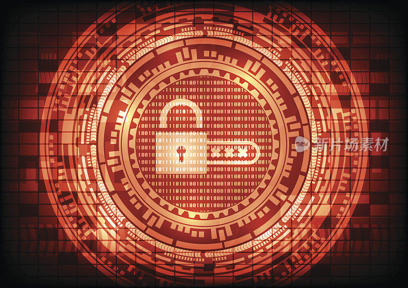 恶意软件勒索病毒加密文件和显示钥匙挂锁与二进制代码和齿轮背景。矢量图解网络犯罪与网络安全概念。