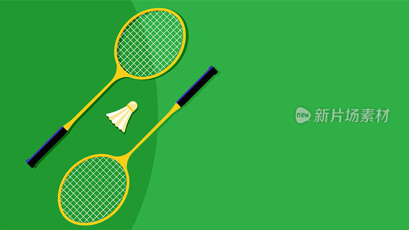 在蓝色背景上打羽毛球的羽毛球和球拍。打羽毛球的运动器材。运动、娱乐、娱乐和积极的生活方式的概念。现代风格。