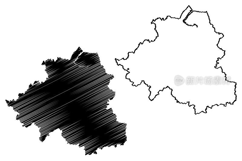 绍兴市(中华人民共和国，浙江省)地图矢量图、素描绍兴市、会稽或山阴地图