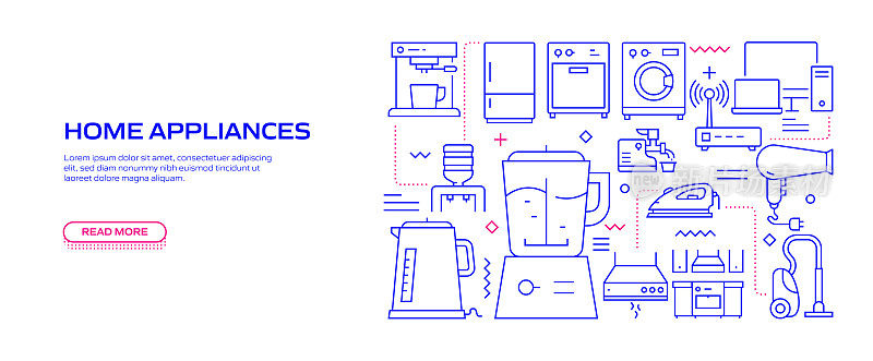 家用电器相关的现代线条风格矢量插图