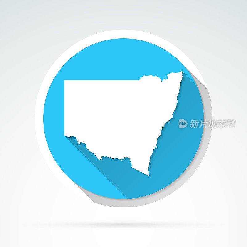 新南威尔士州地图图标-平面设计与长阴影