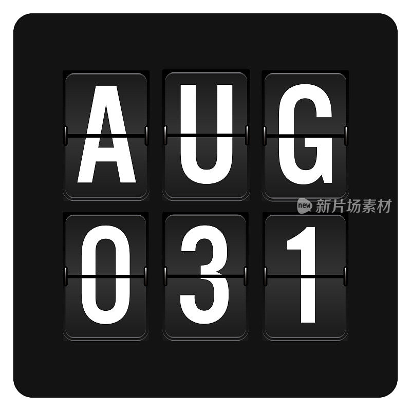 8月31日-每日日历和黑色翻转记分牌数字计时器与日期