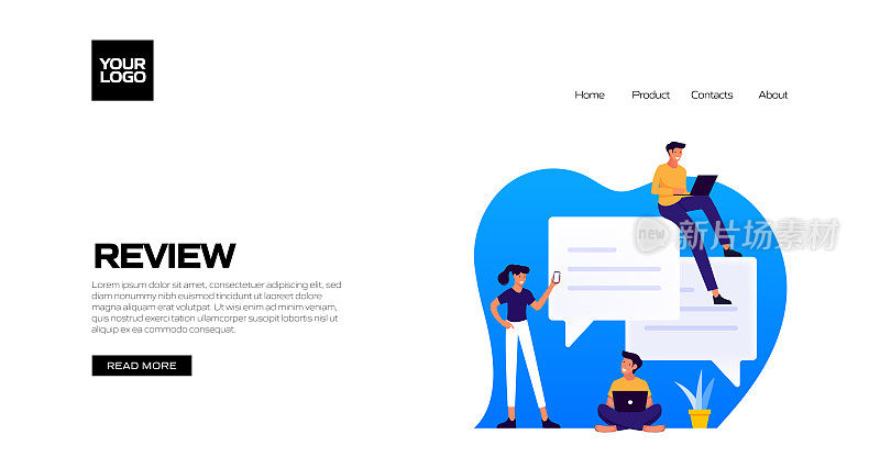 客户评论概念矢量插图登陆页面模板，网站横幅，广告和营销材料，在线广告，业务演示等。