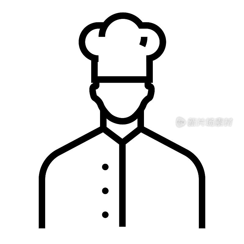 厨师阿凡达线图标，轮廓符号矢量插图