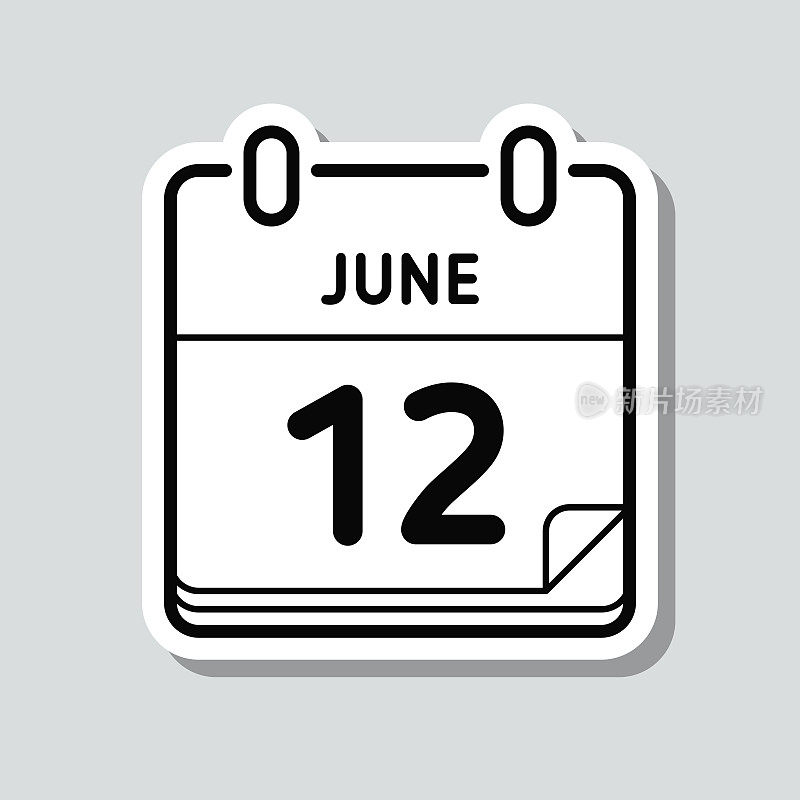 6月12日。灰色背景上的图标贴纸