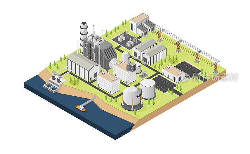 天然气能源，天然气发电厂用等距图形