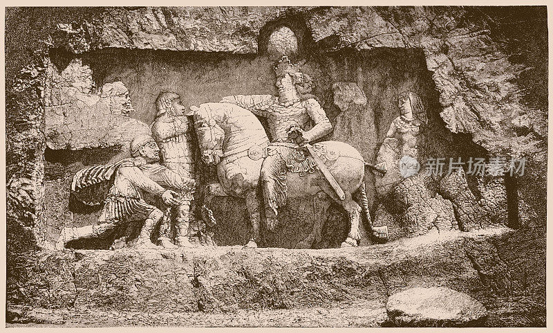 伊朗波斯波利斯Naksh-I-Rustem皇家陵墓Sapor脚下的Valerian