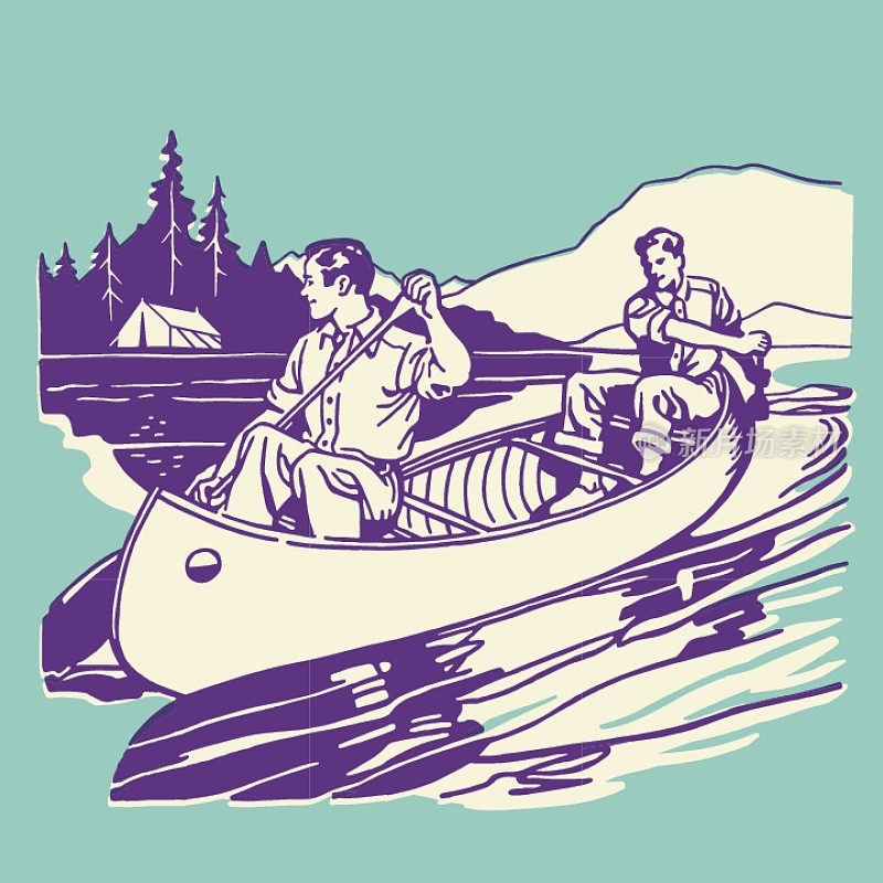 湖中独木舟上的两个人