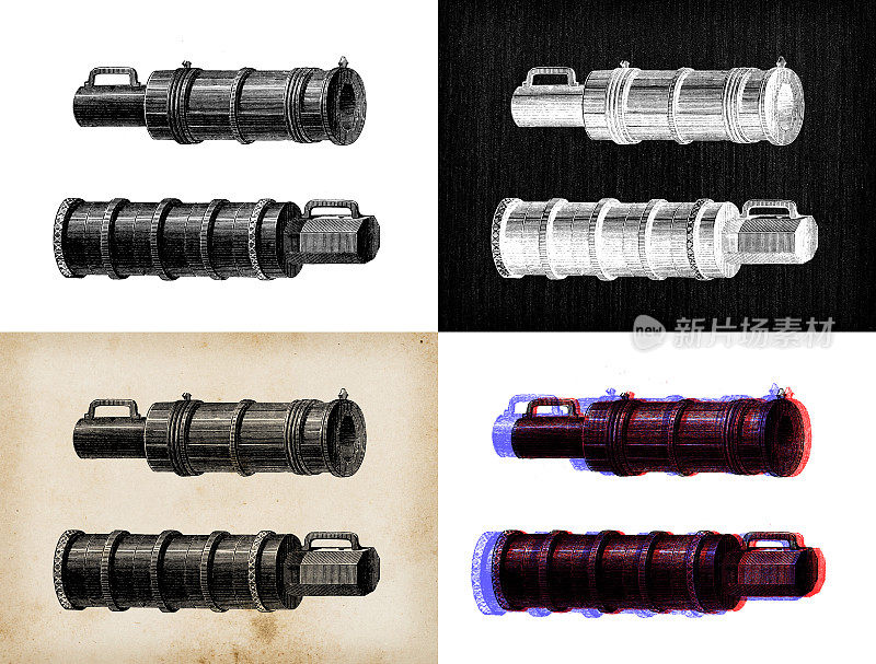 科学发现的古董插图:战争武器和爆炸物