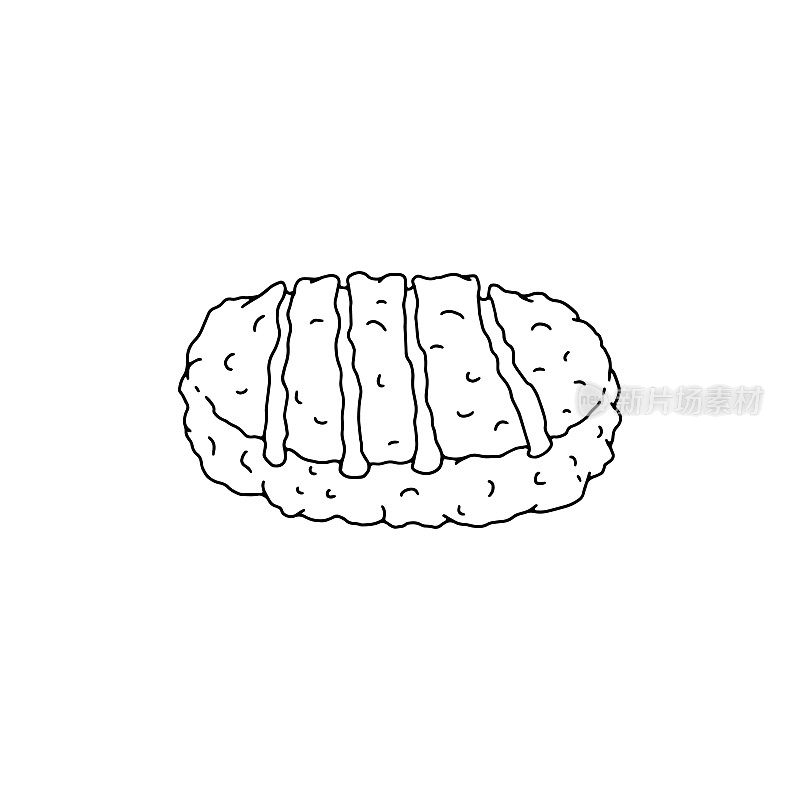 汉堡肉饼切碎的肉烧烤，涂鸦风格矢量插图