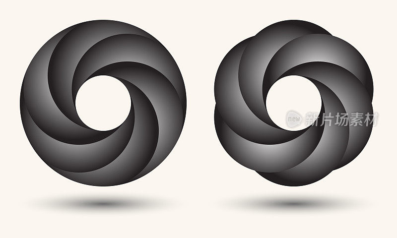 抽象背景与旋转元素。旋转的圆圈作为动态图标或标志或徽章。