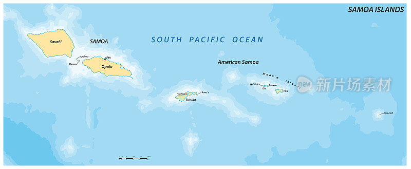 向量地图的波利尼西亚群岛的萨摩亚群岛，萨摩亚，美属萨摩亚