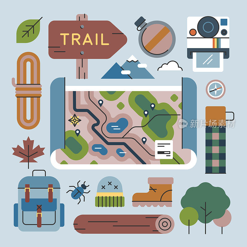 自然路径地图和物体-亮线系列