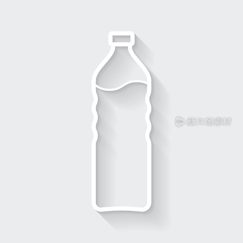 一瓶水。图标与空白背景上的长阴影-平面设计