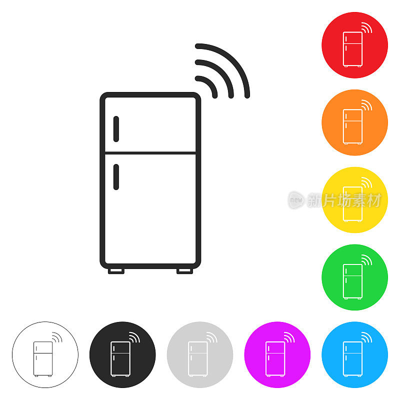 智能冰箱。彩色按钮上的图标