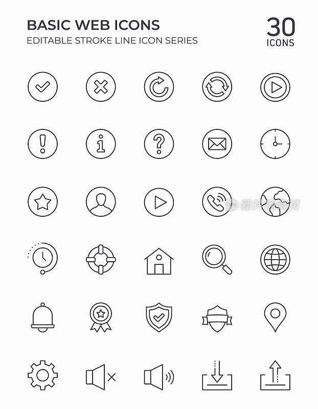 基本的Web图标可编辑的描边线图标
