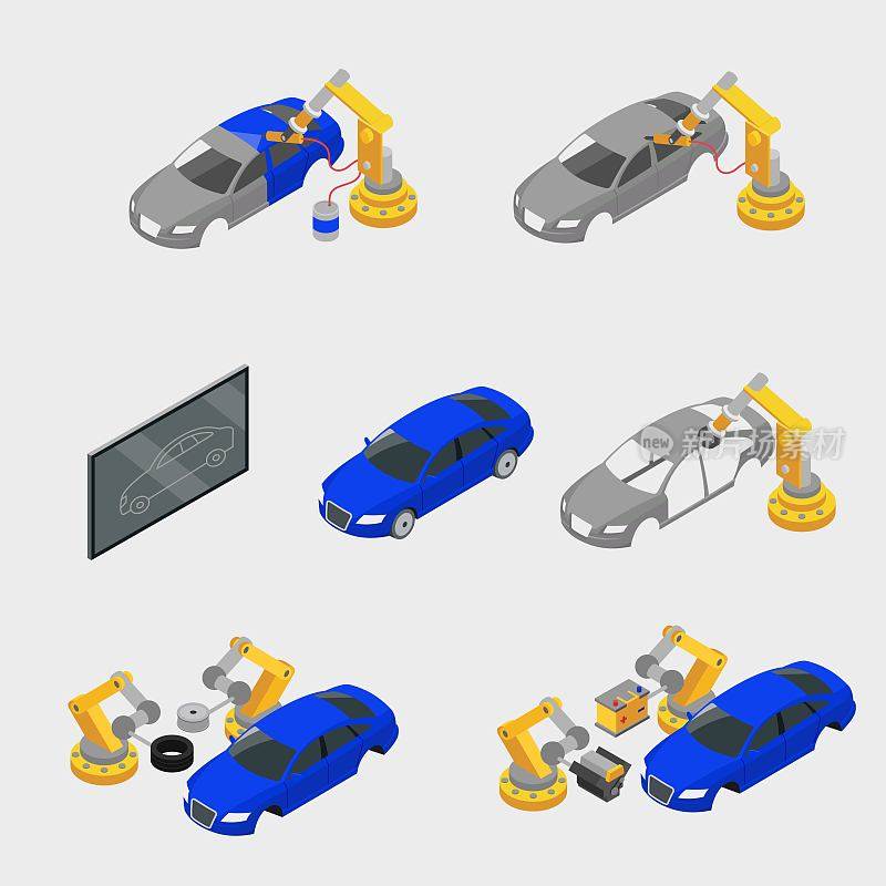 汽车制造厂生产操作系统矢量设计图解