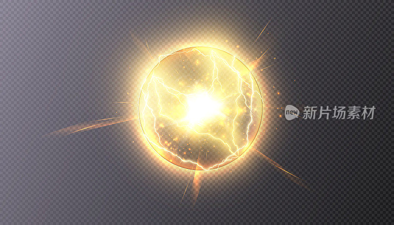 光球在等离子体能量流中，矢量电闪电和闪光。