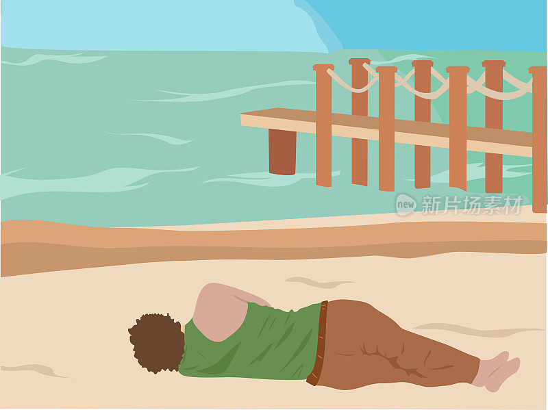 在海滩上放松的男人