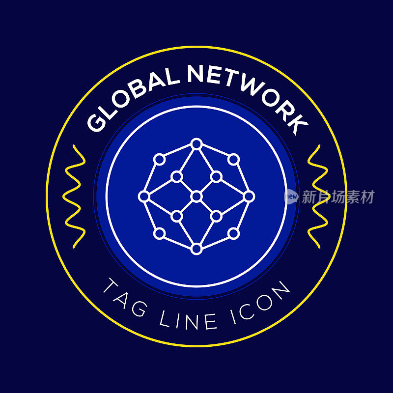 全球网络圈徽章，现代标志矢量图标设计线条风格