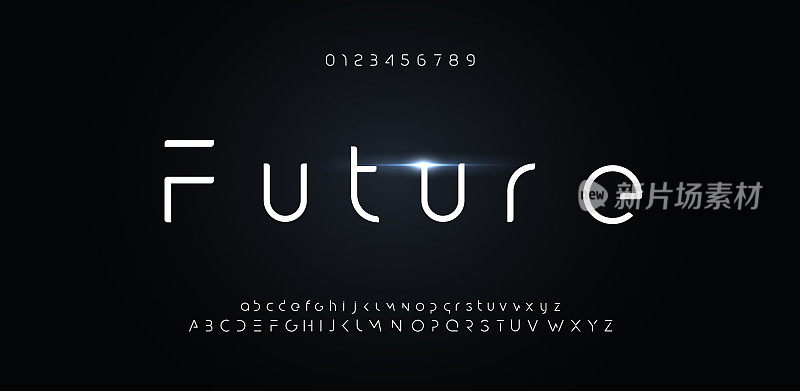 未来感字体，未来字母为现代科技标志。极简字母设计的hud，数字空间和ai元素。向量机器人排版