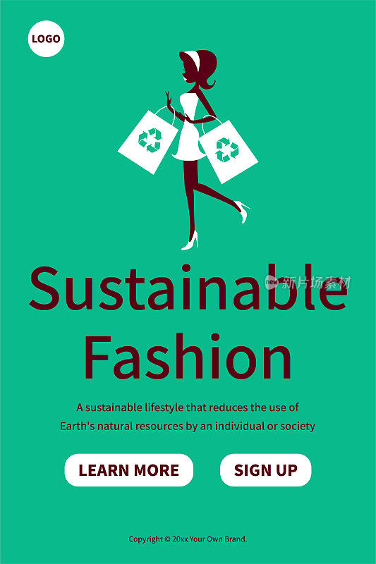 可持续时尚和道德消费主义，一个十几岁的女孩拿着有回收标志的环保袋