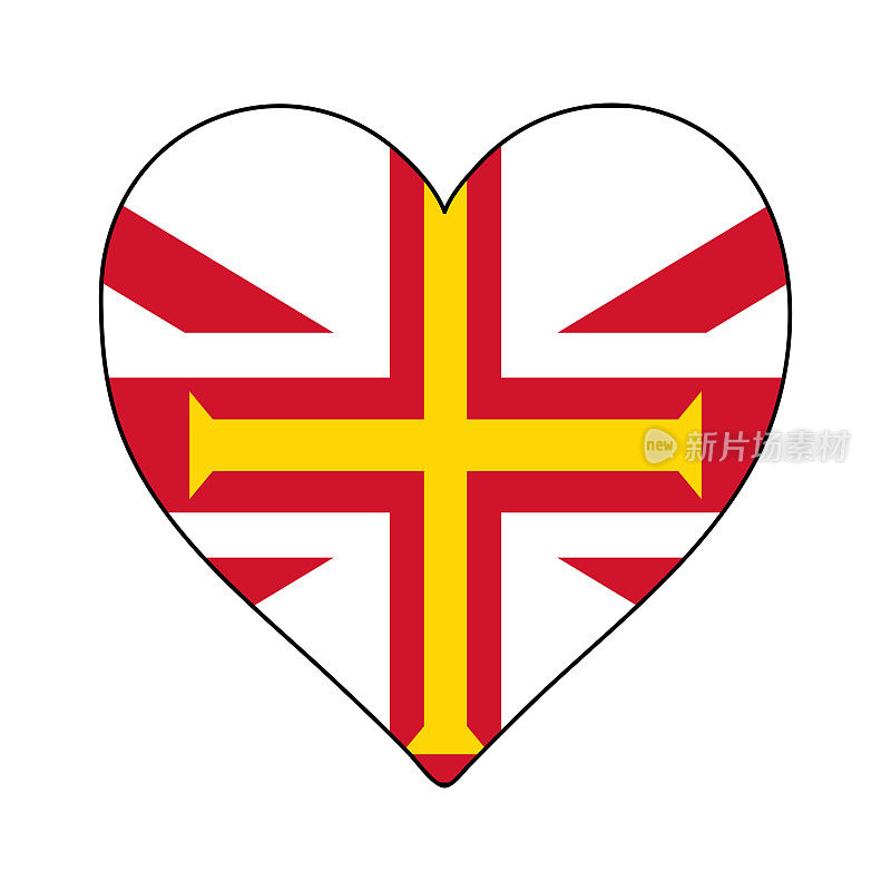 海峡群岛心形旗。热爱海峡群岛。参观海峡群岛。北欧。欧洲。欧盟。矢量插图平面设计。