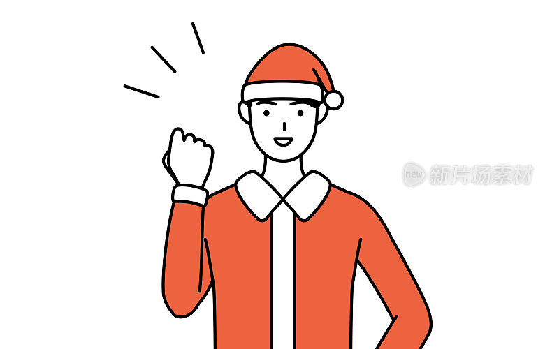 简单的线条插画，一个男人打扮成圣诞老人摆出内脏。