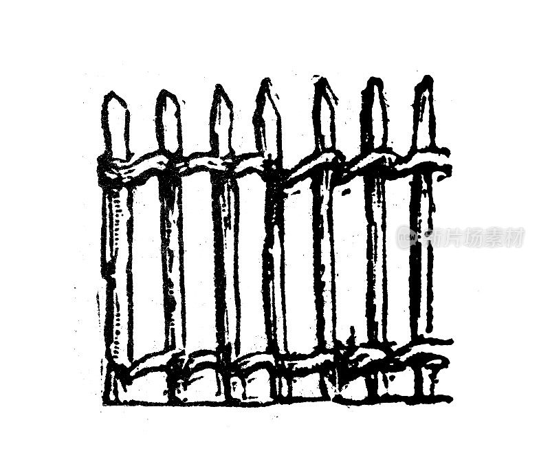 古董雕刻插图:栅栏